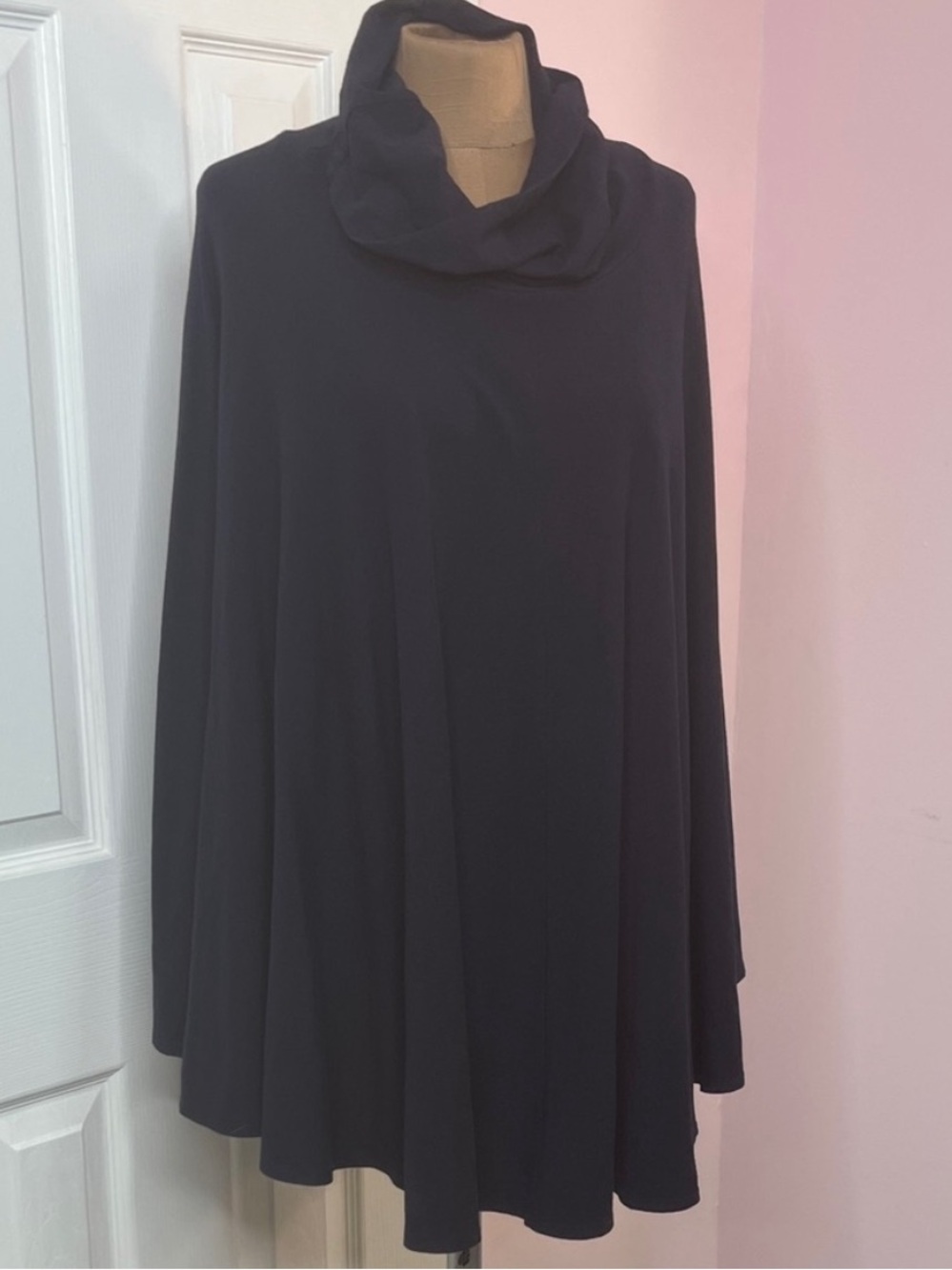 J. Crew Navy Turtleneck Cowl Neck Poncho Vintage Cotton Blend Size Small
